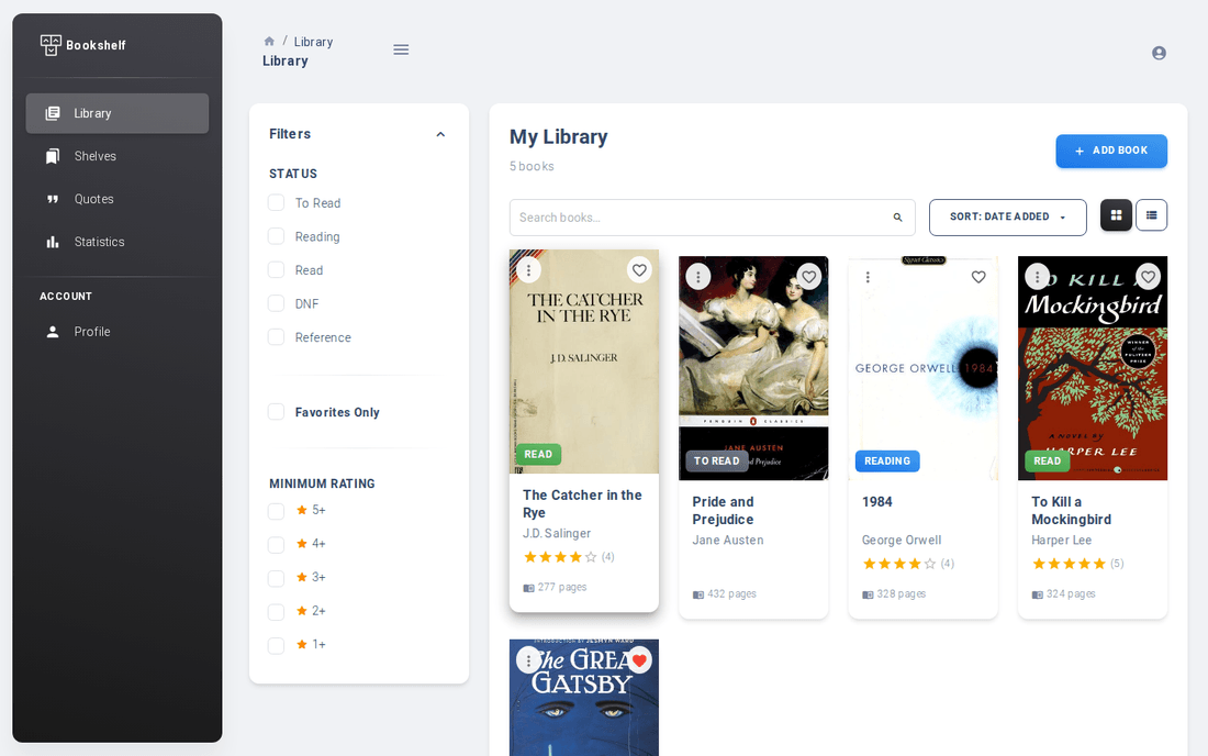 Bookshelf — personal library and reading tracker demo